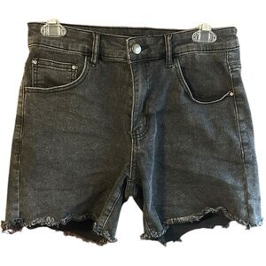 Raskol black denim cotton polyester raw hem Jim Jorts Sz XS